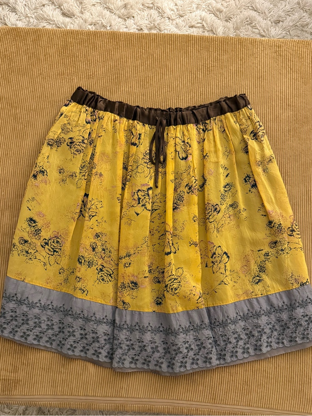 Johnny Was Cottagecore Yellow Floral Print Knee Length Skirt S